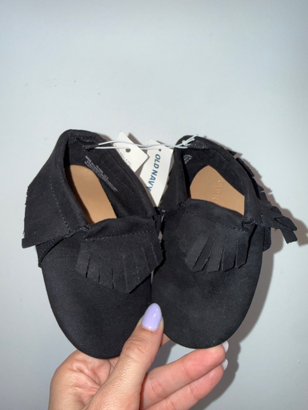 Old Navy Kids Black Suede Fringe Moccasins